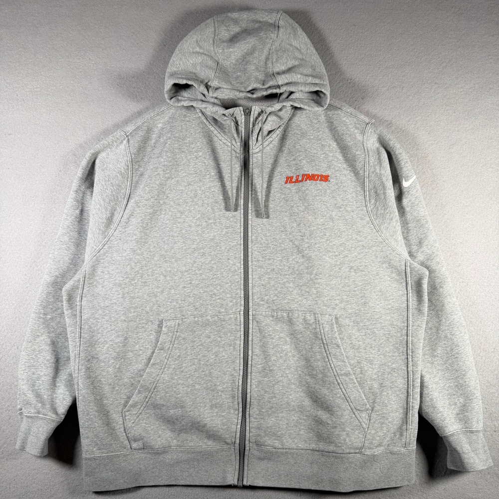 Nike Illinois Fighting Illini Club Fleece Full Zip Hoodie Gray Mens XXL M32151
